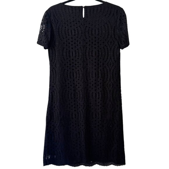 J. Crew Short Sleeve Black Lace Shift Dress Scalloped Hem LBD Size 6 - Picture 5 of 7